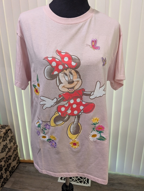 Disney Tops - Disney Pink Embroidered Minnie Mouse Tee